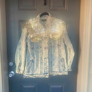 Sequin Light Washed Jean Jacket